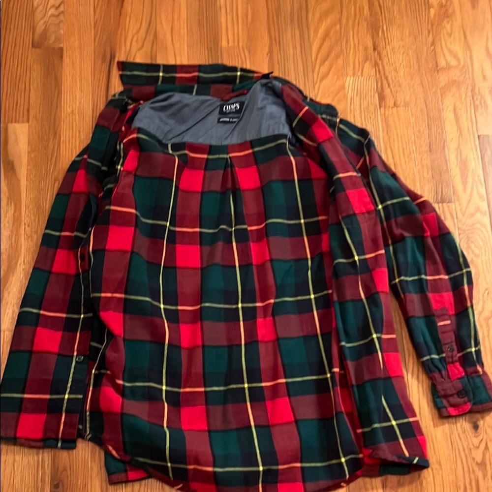 Chaps Vibrant Red and Green Plaid Shirt